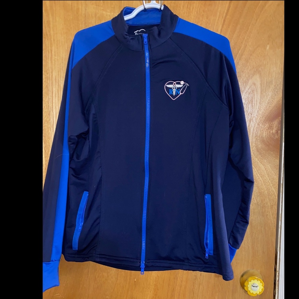 Uniform Advantage Butter Soft custom RN embroidered Zip up track jacket